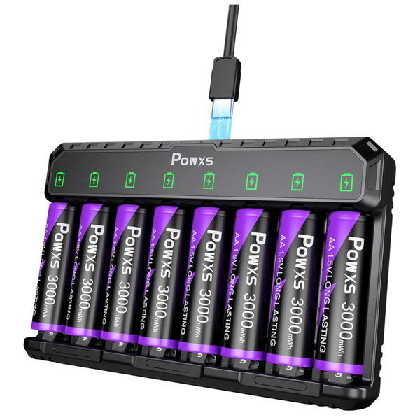 8-Count 3000mAh Rechargeable Lithium AA Batteries W/ Charger