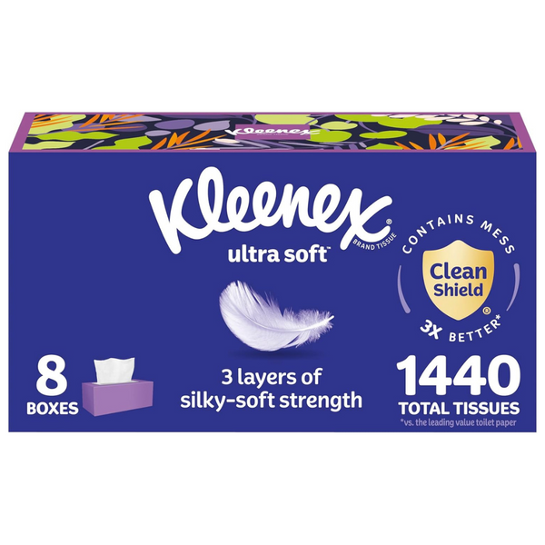 Kleenex Ultra Soft Facial Tissues (24 Flat Boxes, 180 Tissues per Box, 4,320 Total Tissues)
