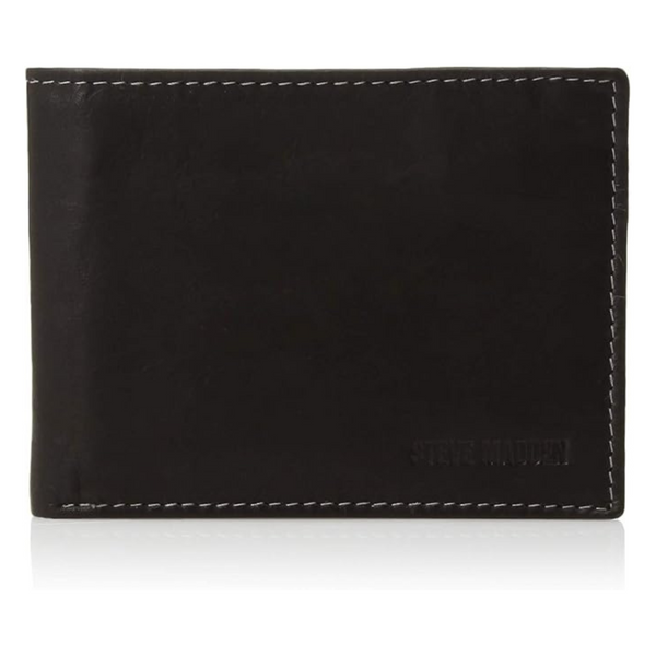 Steve Madden Men's Leather Wallet with Extra Capacity Attached Flip Pockets