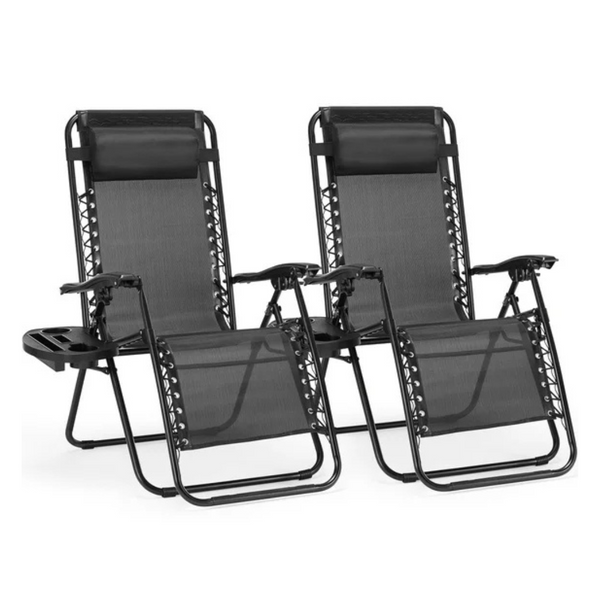 2-Pack Zero Gravity Recliner Lounge Chairs with Pillow & Drink Trays