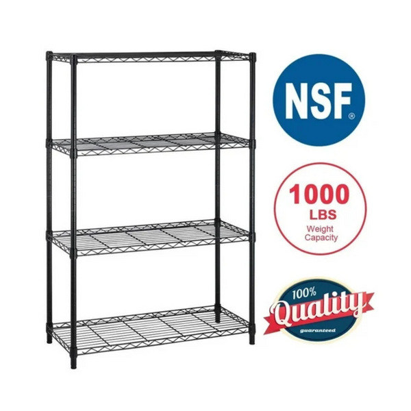 Heavy-Duty Metal 4-Tier Wire Large Storage Shelves (Black)
