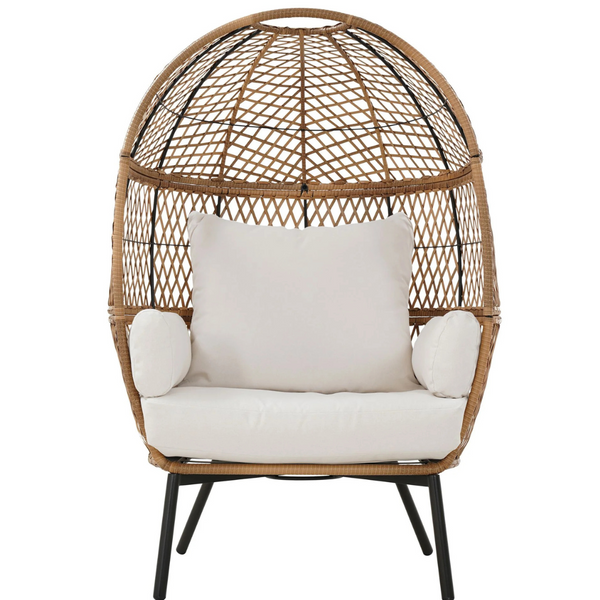 BHG Ventura Boho Outdoor Wicker Egg Chair (Tan Frame, Beige Cushion)