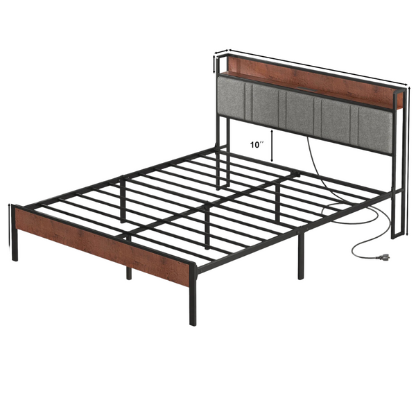 Nisien Queen Size Platform Bed Frame With Charging Station