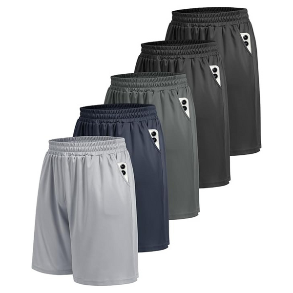 5-Pack Boojo Athletic Men's Gym Shorts With Pockets (Large Size)