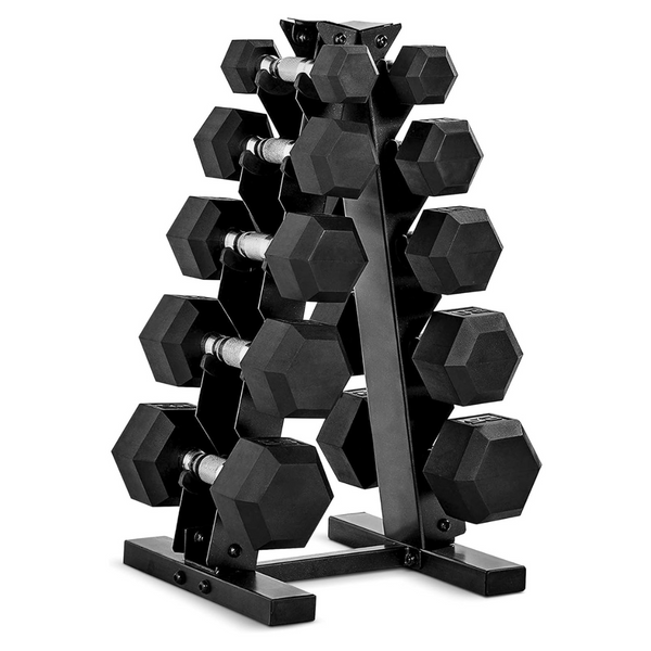 CAP Barbell Coated Hex Dumbbell Weight Set W/ Vertical Rack, 150-lbs