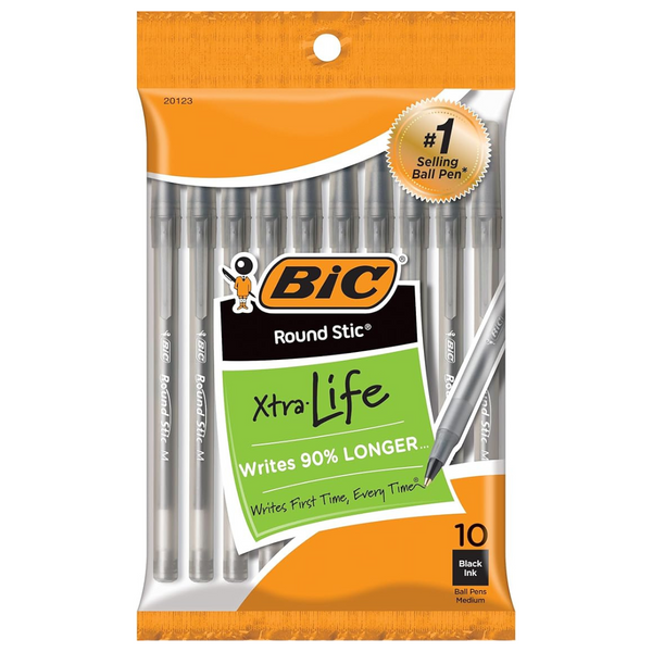 10-Count BIC Round Stic Xtra Life Ballpoint Pen Medium Point (1.0mm)