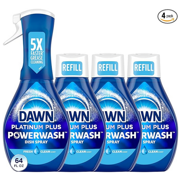 Dawn Platinum Powerwash Dish Spray, Dish Soap Liquid, Fresh Scent Bundle, 1 Spray (16oz) + 3 Refills