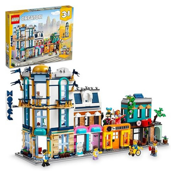 LEGO Creator Main Street 31141 Building Toy Set, 3 In 1 Features A Toy City Art Deco Building, Market Street Hotel, Café Music Store And 6 Minifigures (1,459 Pcs)