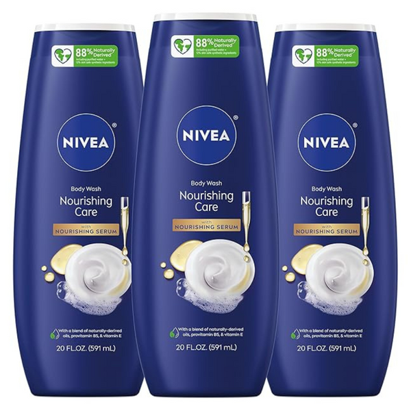 NIVEA Nourishing Care Body Wash With Nourishing Serum, Enriched With Provitamin B5 And Vitamin E (20 Fl Oz Bottle, Pack Of 3)