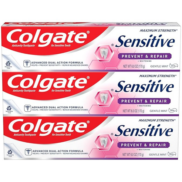 Colgate Sensitive Toothpaste With Whitening, Prevent And Repair (6 Ounce, 3 Pack)