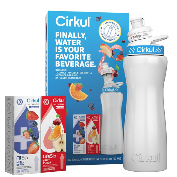 Cirkul Water Bottle Starter Kit With Blue Lid & 2 Flavor Cartridges, 22oz