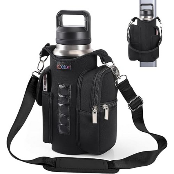 Magnetic Gym Bag Water Bottle Carrier w/ Phone Pockets & Shoulder Strap