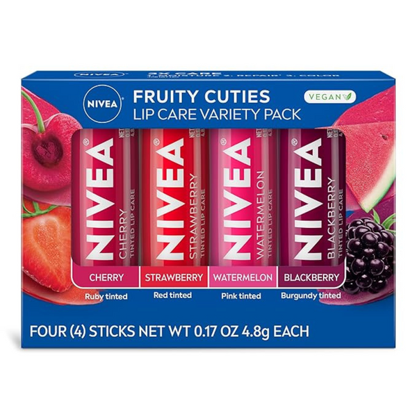 4-Pack Nivea Lip Care Fruit Variety Pack (0.17 Oz)