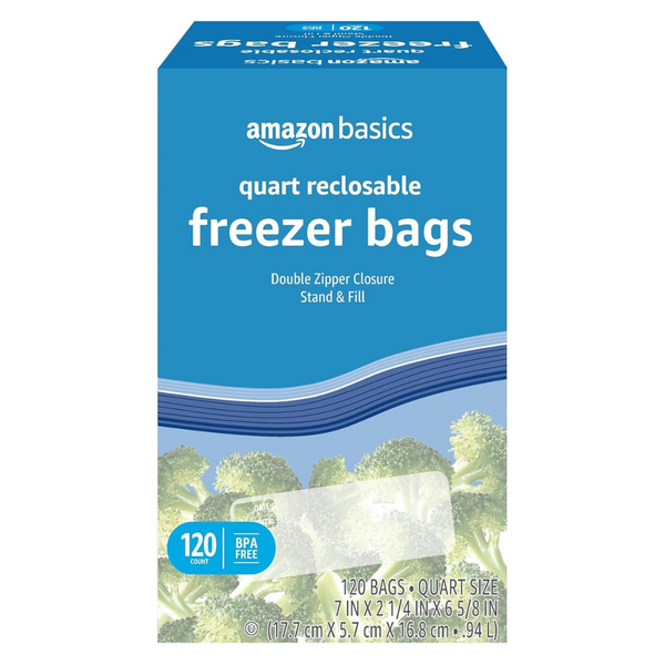 Amazon Basics Reclosable Freezer Quart Bags (120 Count)