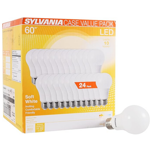 SYLVANIA LED A19 60W Equivalent Light Bulbs (Soft White – 24 Pack)