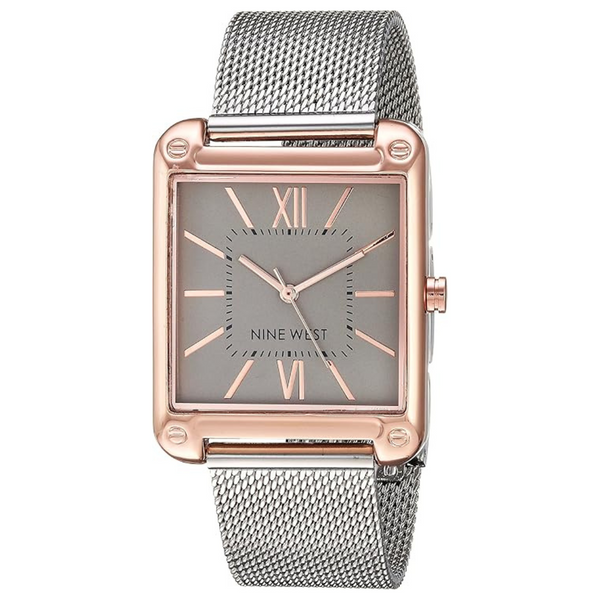 Nine West Women's Rose Gold Tone And Silver Tone Mesh Bracelet Watch