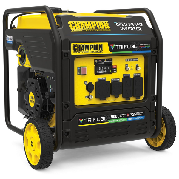 9000-Watt Champion Power Equipment Tri Fuel Open Frame Inverter Generator