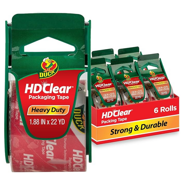 Duck HD Clear Heavy Duty Packing Tape With Dispensers (6 Rolls)