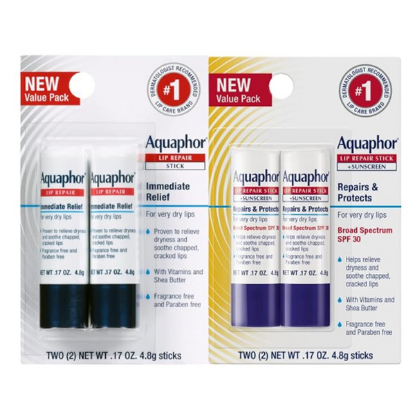 4-Count Aquaphor Lip Balm Set (2 Regular + 2 With Sunscreen)