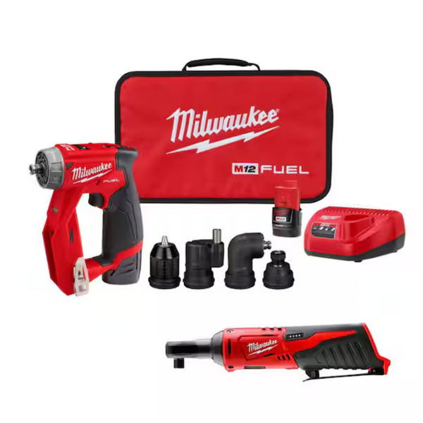 Milwaukee M12 Fuel 12V Brushless Cordless 3/8" Drill Driver Kit + M12 3/8" Ratchet