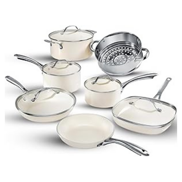 12-Piece Non Stick Steel Ceramic Dishwasher Safe Pots and Pans Set