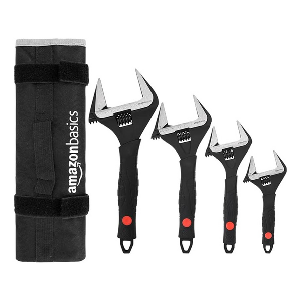 4-Piece Amazon Basics Plumbing Adjustable Wrench With Soft Grip