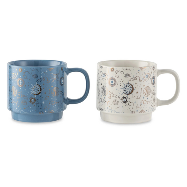 2-Pack 14.2oz Thyme & Table Stacking Stoneware Mugs (White And Blue)