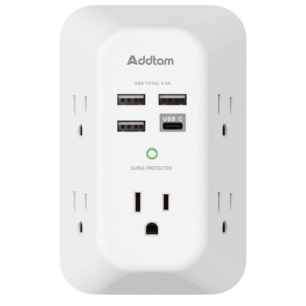 Surge Protector Wall Charger With 5 Outlet & 4 USB Ports