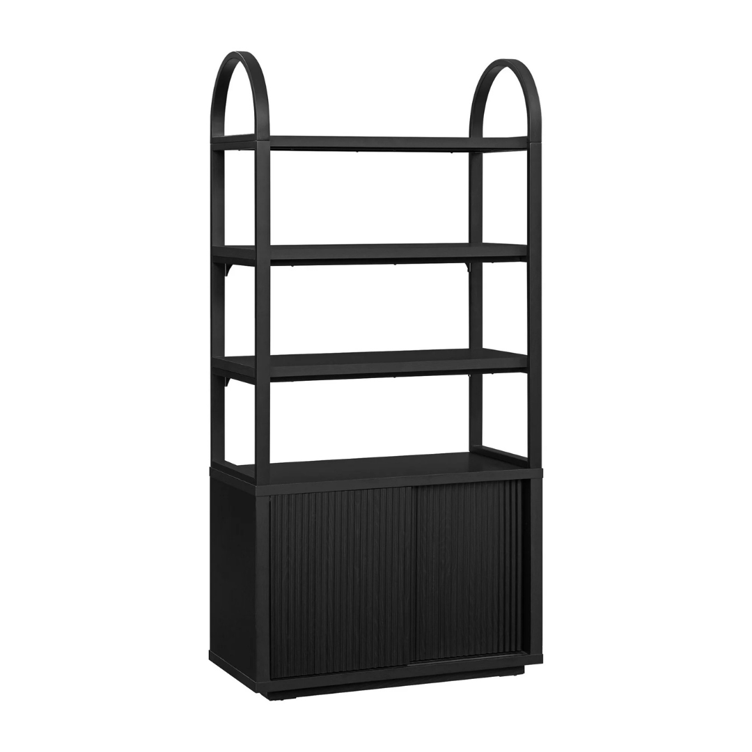 Beautiful Fluted 3-Shelf Bookcase With Storage Cabinet (2 Colors)