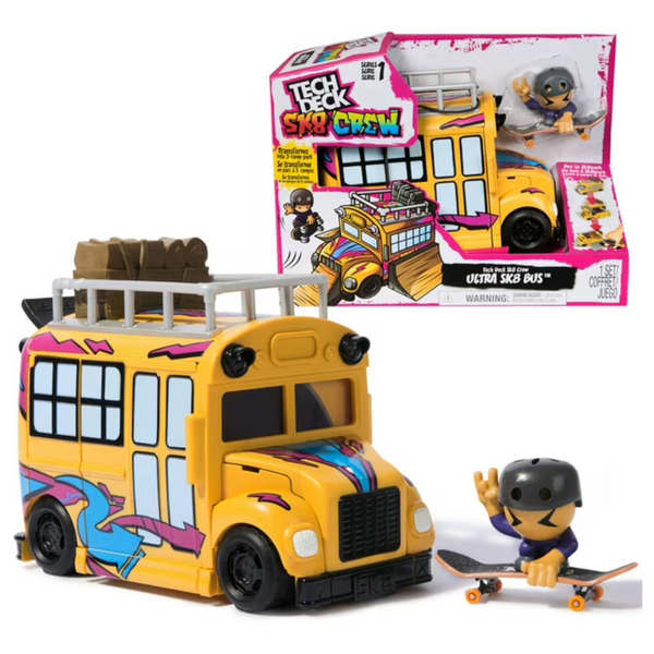 Tech Deck Kids 2-in-1 Transforming Ultra Sk8 Bus Toys W/ Fingerboard