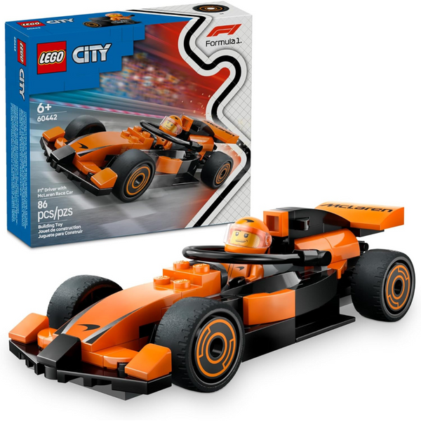 86-Pieces LEGO City F1 Driver W/ McLaren Race Car Toy Set (60442)
