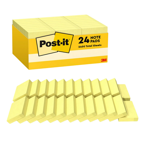24-Pack Post-it Notes, 100 Sheets Each (Canary Yellow)