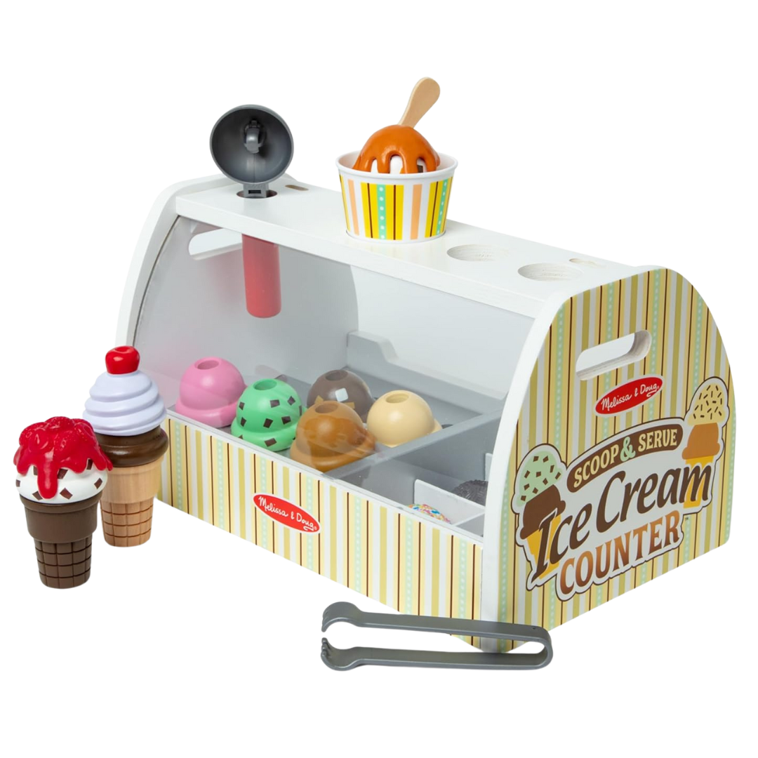 28-Piece Melissa & Doug Wooden Scoop & Serve Ice Cream Counter