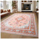5x7ft Large Non-Slip Washable Red Boho Rugs