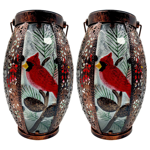 2-Piece Cardinal Solar Lanterns Glass & Metal Light Outdoor
