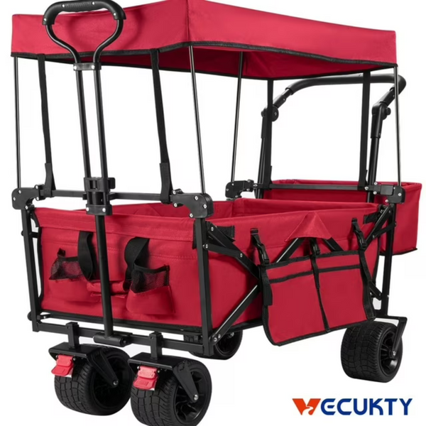 Vecukty Collapsible Garden Wagon Cart with Removable Canopy