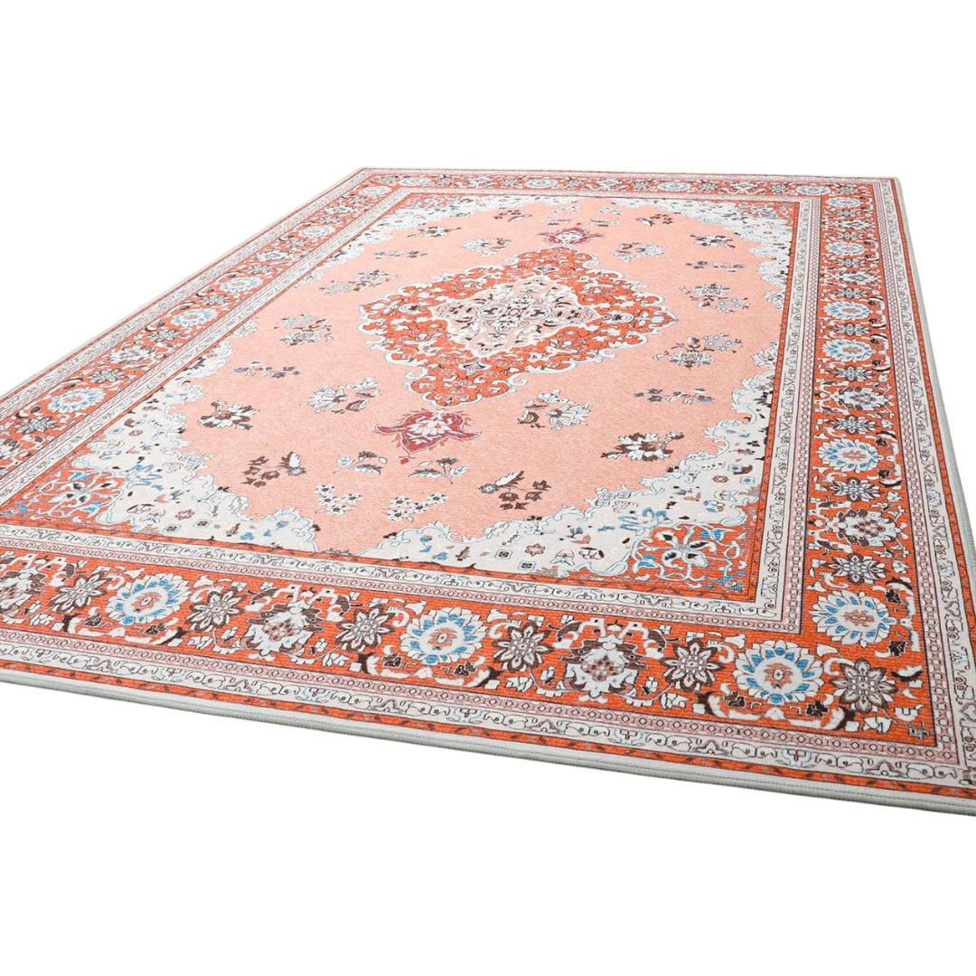 5x7ft Large Non-Slip Washable Red Boho Rugs