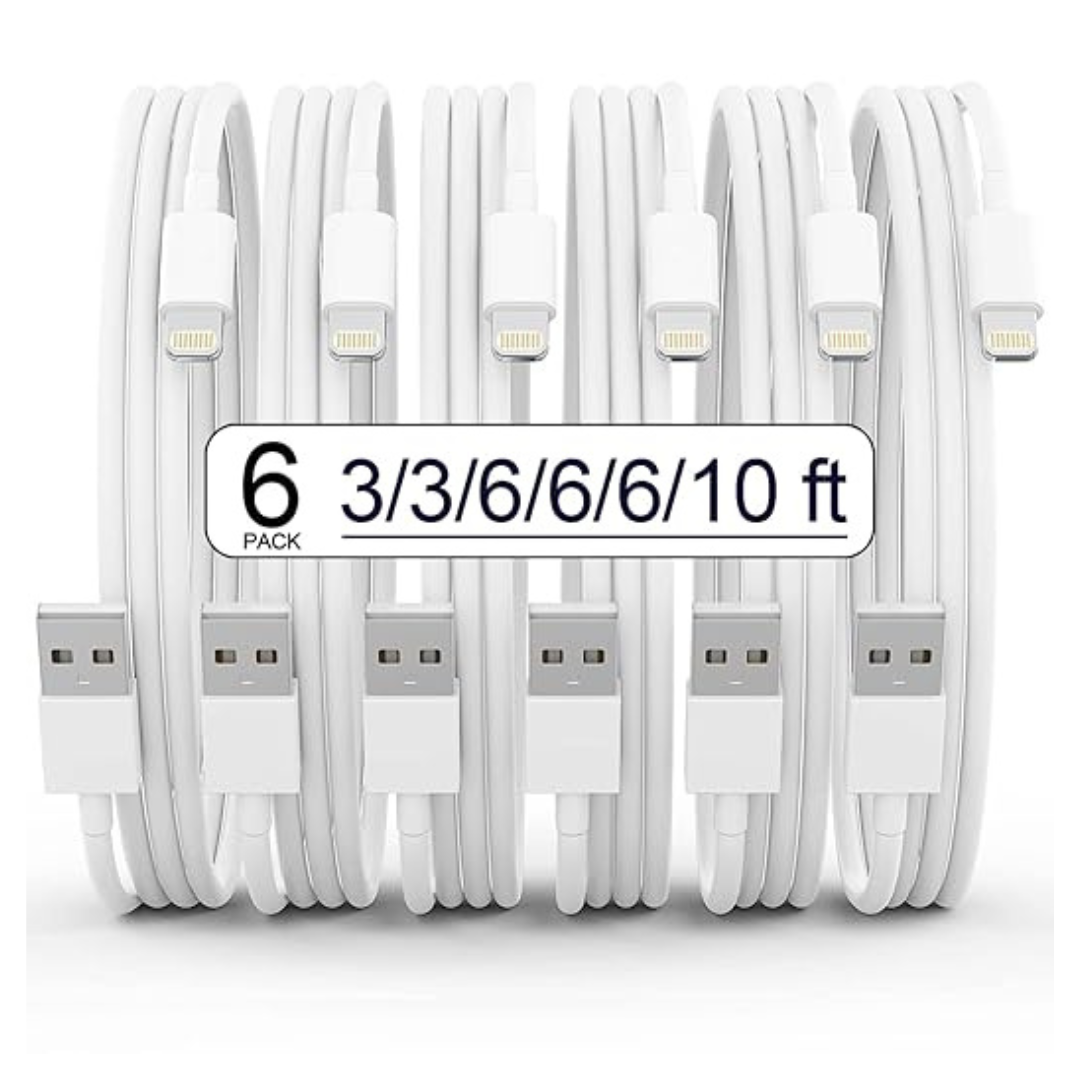 6-Pack MFi Certified Braided Lightning Charging Cables (3/3/6/6/6/10 FT)