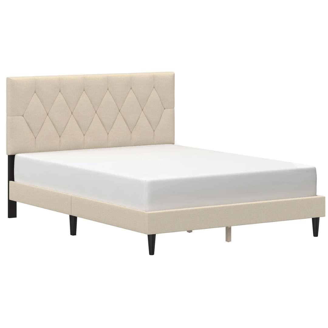 Mainstays Hillside Diamond Tufted Upholstered Queen Platform Bed (Ivory)