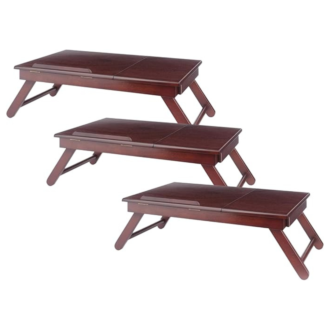 3-Pack Winsome Alden Foldable Lap Desk w/Shelf & Drawer (Walnut)