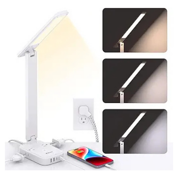 5ft Power Strip with LED Touch Desk Lamp, 4 Outlets, 4 USB-C/A Ports