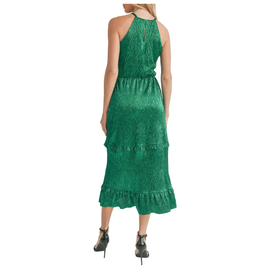 Mila Mae Women's Metallic Sleeveless Tiered Dress