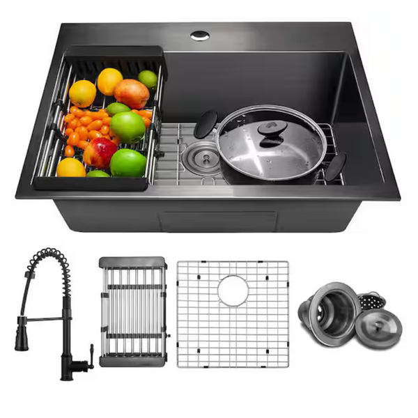 AKDY All-In-One Matte Stainless Steel 25" x 22" Kitchen Sink