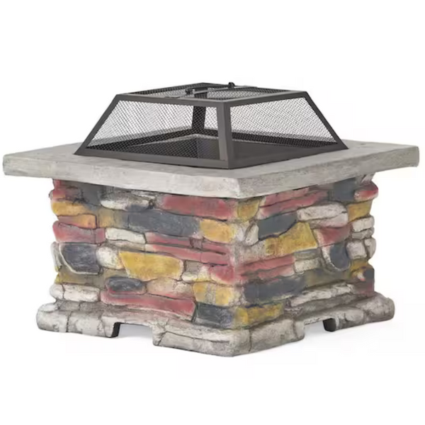 28.7" W x 22" H Stone Square Wood Burning Outdoor Fire Pit