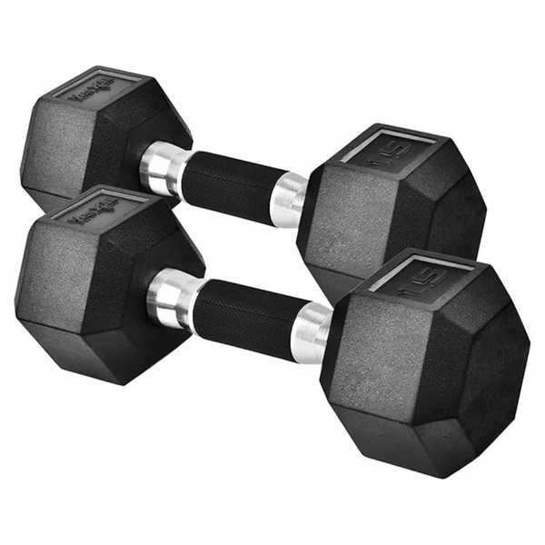 15 LBS Pair Rubber Grip Encased Hex Dumbbells