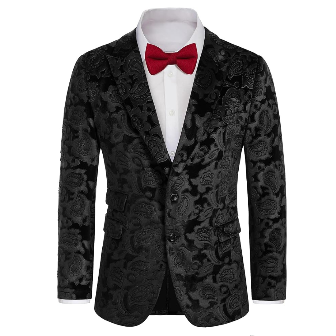 Grace Karin Men's Floral Slim Fit Velvet Tuxedo