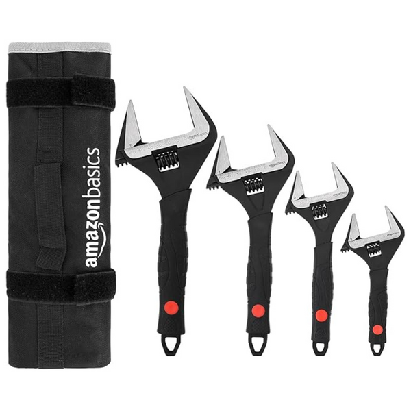 4-Piece Amazon Basics Plumbing Adjustable Wrench With Soft Grip