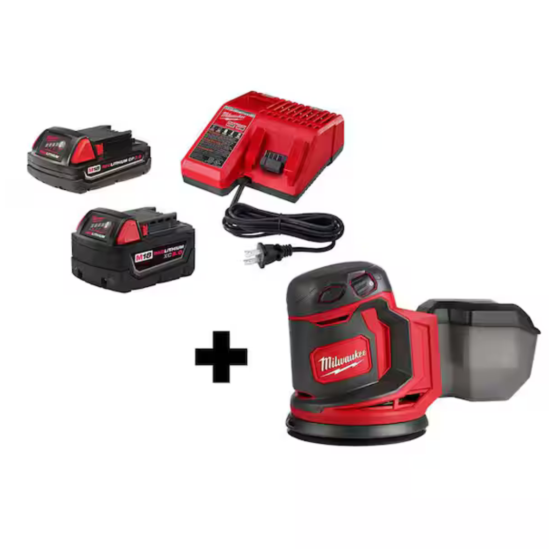 Milwaukee M18 18V Cordless 5" Random Orbit Sander With 2 Batteries & Charger