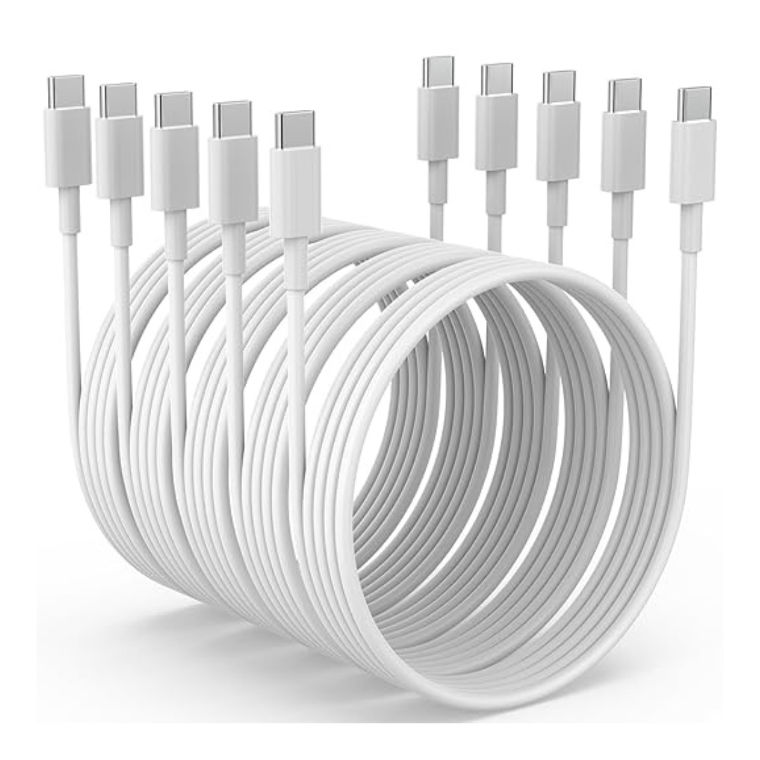 5-Pack 6ft 60W/3A USB-C to USB-C Charger Cables
