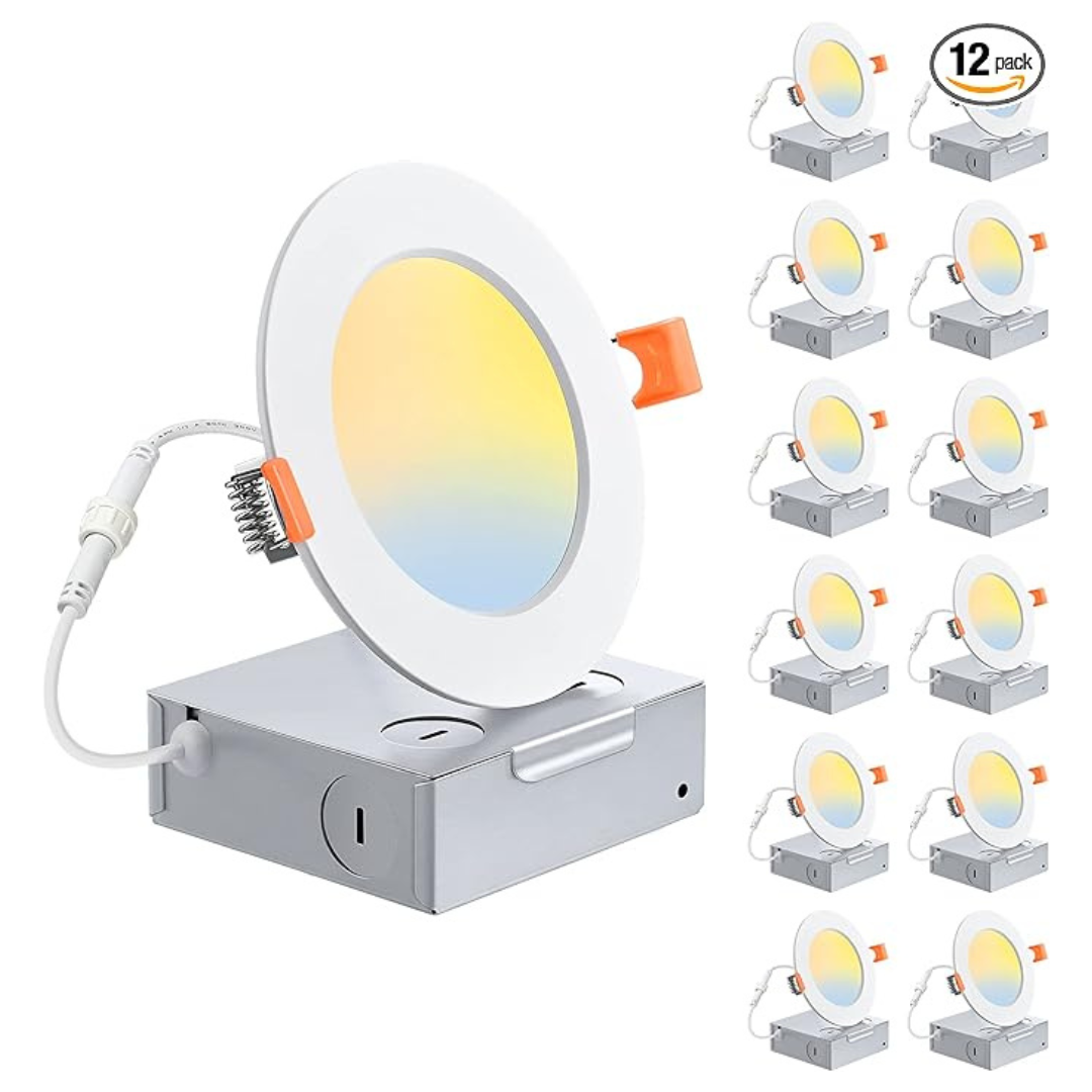 12-Pack 4" Dimmable Canless 5CCT LED Recessed Lights with Junction Box